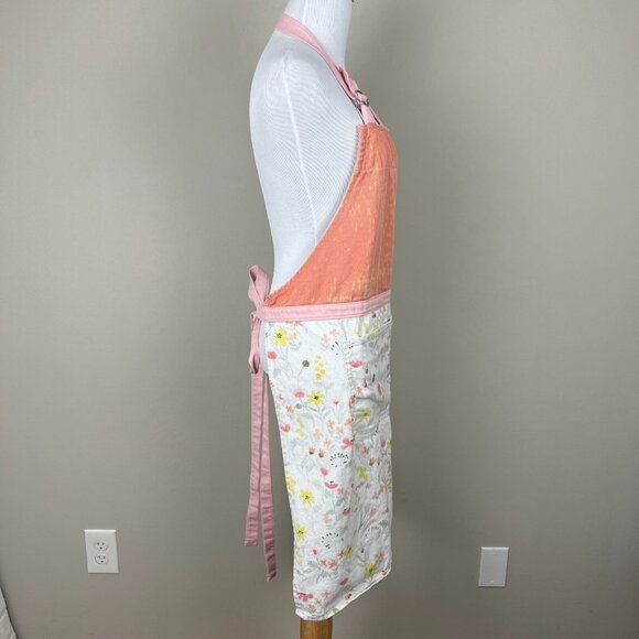 Williams Sonoma Apron Orange Pink White Floral 100%‎ Cotton Tie Back Made in USA - Picture 9 of 15